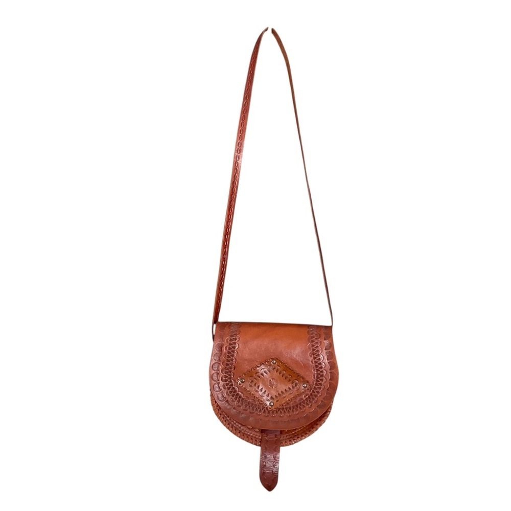 Vintage Boho Leather Crossbody Bag Purse Brown One Size